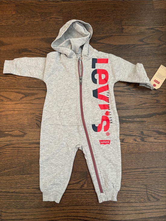 Levi's Other - Levi's Grey Hooded Baby Romper with Red and Navy Logo